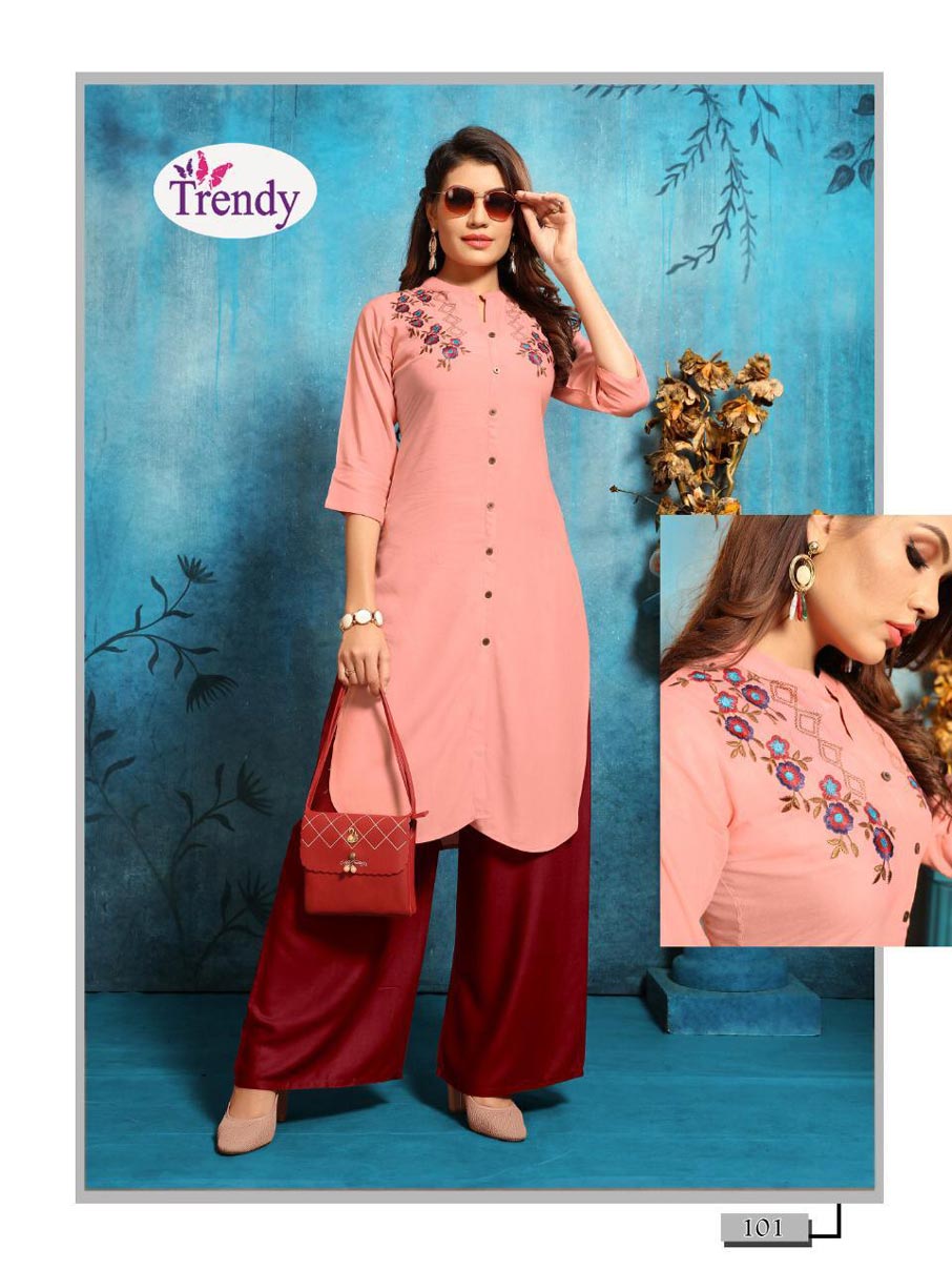 Queen Vol-1 Trendy Design Rayon Palazzo Slit Kurti Queen Vol-1 Trendy Design Rayon Palazzo Slit Kurti
